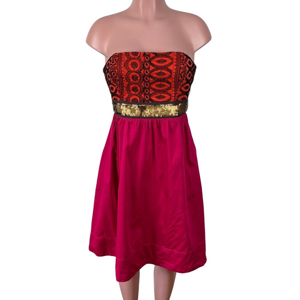 Floreat Anthropologie Subcontinent Strapless Dress Beaded Sequins Embroidered 6